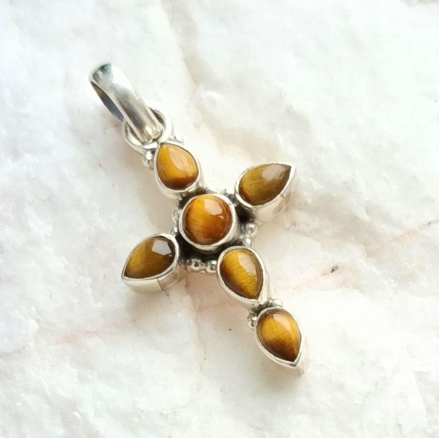 Tigers Eye Cross Crystal Gemstone Pendant