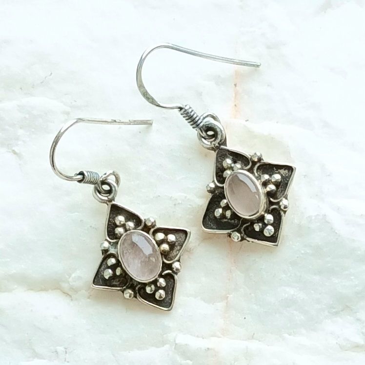 Rose Quartz Elegant Dangle Silver Earrings