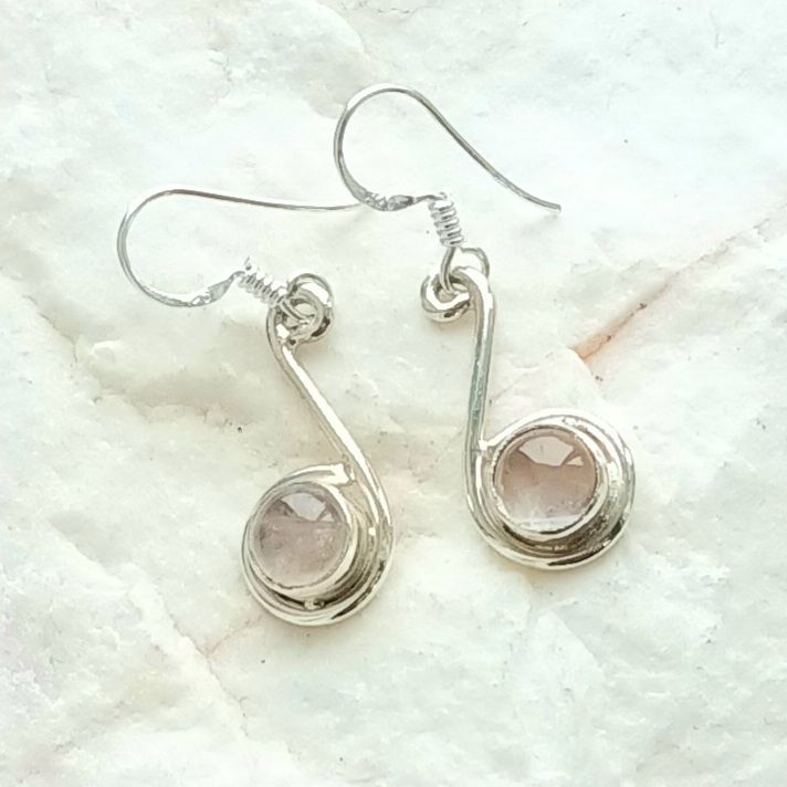 ROSE QUARTZ AND PRETTY PLUM CUBE SILVER EARRINGS