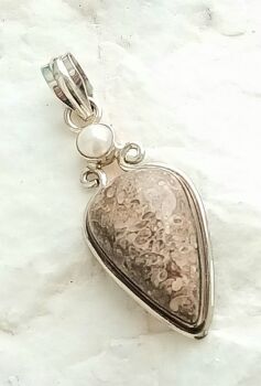 Fossil jasper crystal silver pendant