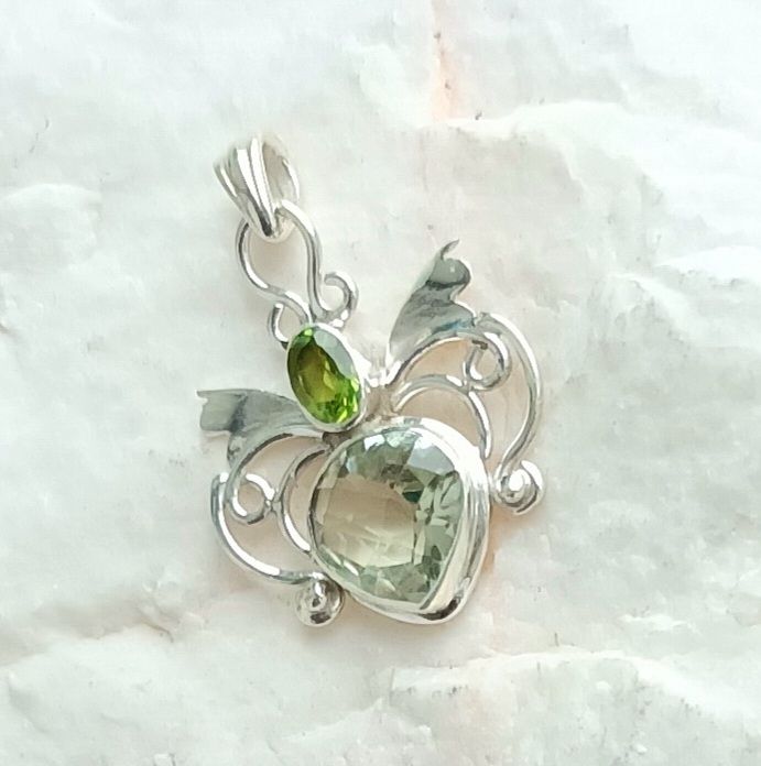 Green Amethyst And Peridot Sterling Silver Pendant