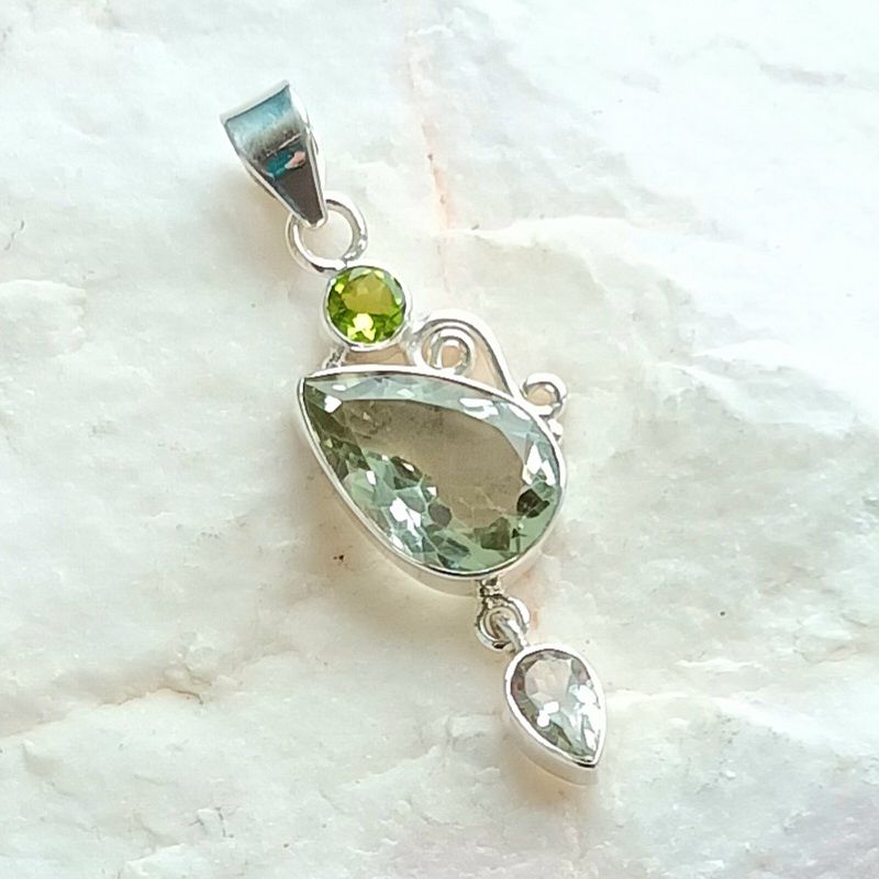 Green Amethyst Gemstone Stylish Silver Pendant