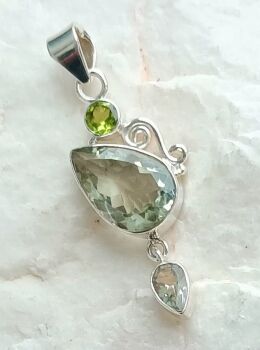 Green amethyst silver pendant