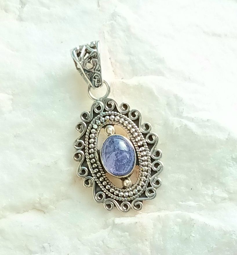 Iolite Ornate Sterling Silver Pendant