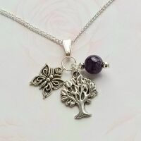 Tree Of Life amethyst silver charm necklace