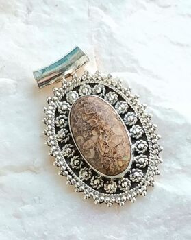 Fossil jasper silver crystal pendant