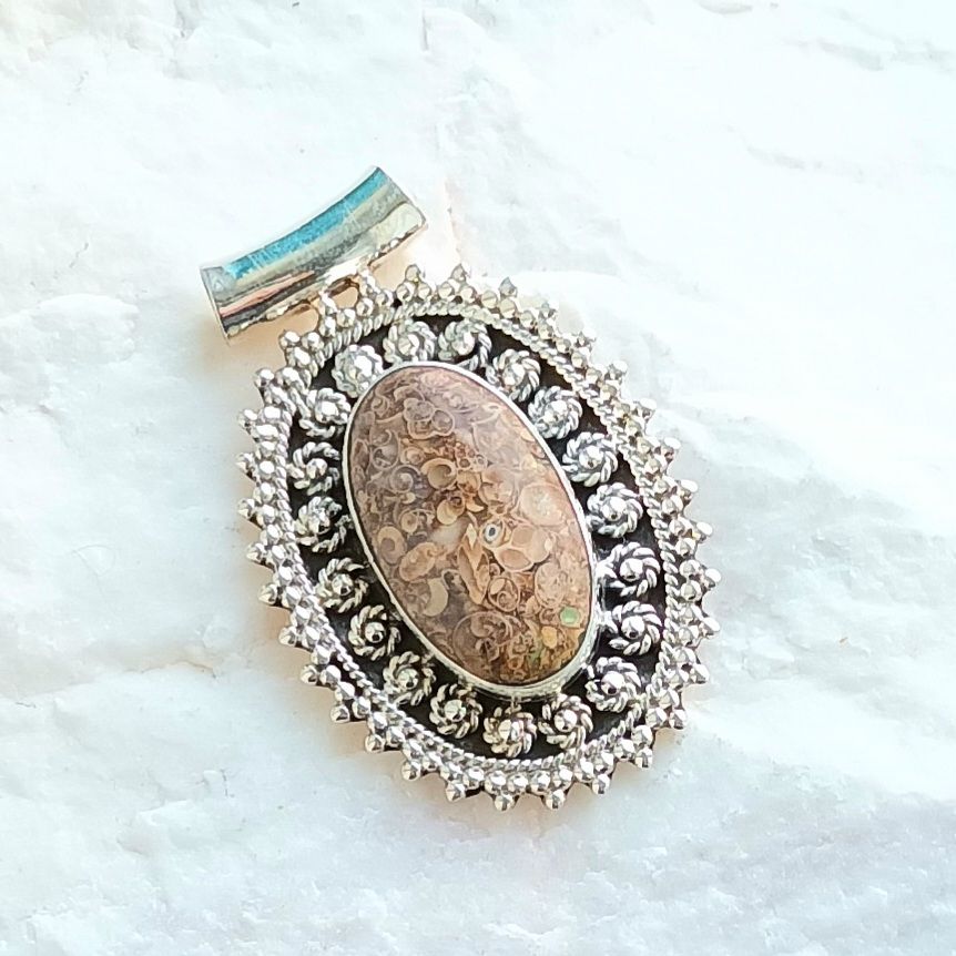 Fossil Jasper Fabulous Sterling Silver Pendant