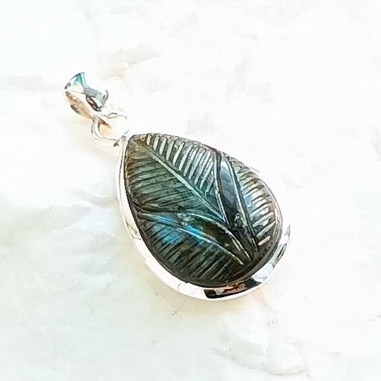 Labradorite Carved Gemstone Sterling Silver Pendant