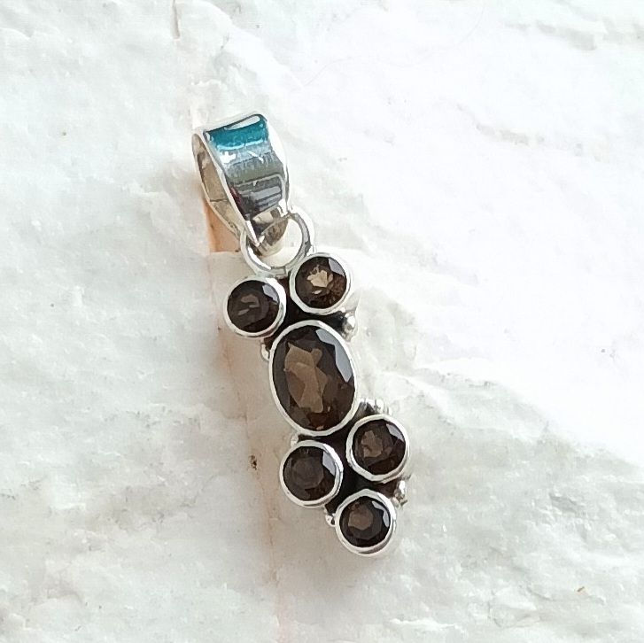 Smoky Quartz Faceted Sterling Silver Pendant