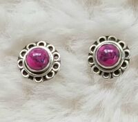 Sterling silver purple turquoise stud earrings