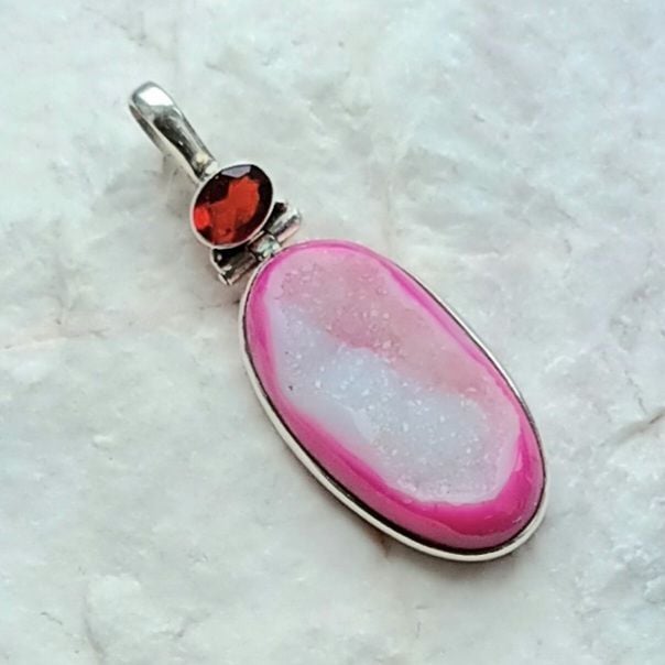 Garnet Faceted Gemstone Quartz Crystal Pendant