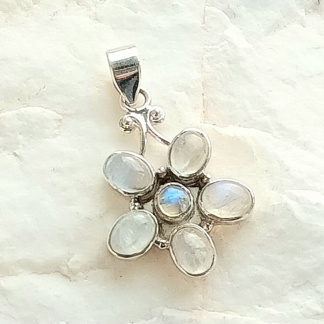 Moonstone Daisy Flower Sterling Silver Pendant