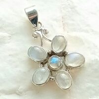 Moonstone daisy flower silver pendant