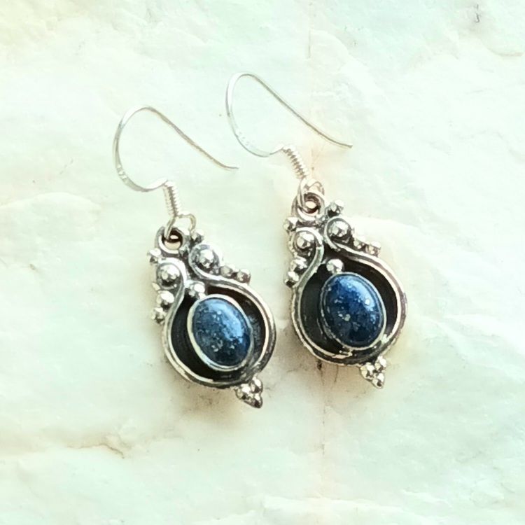 Lapis Lazuli Ornate Sterling Silver Earrings