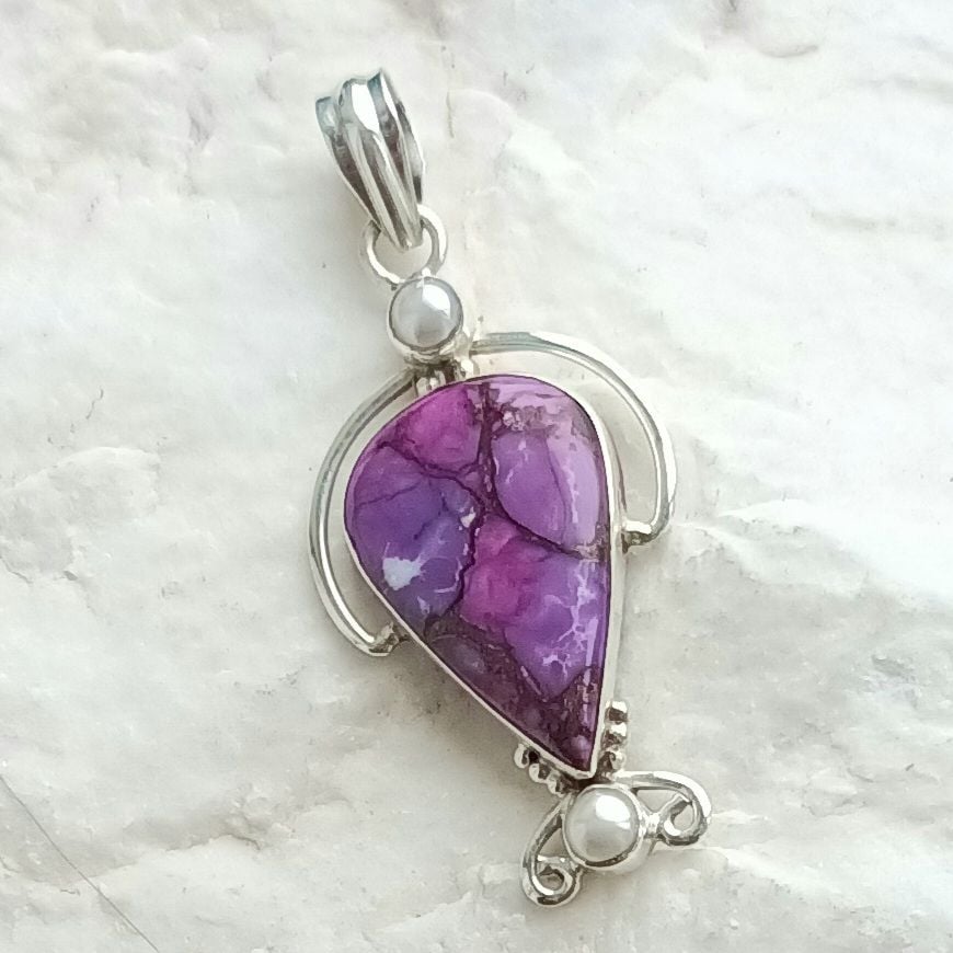 Freshwater Pearl And Purple Stunning Sea Jasper Pendant