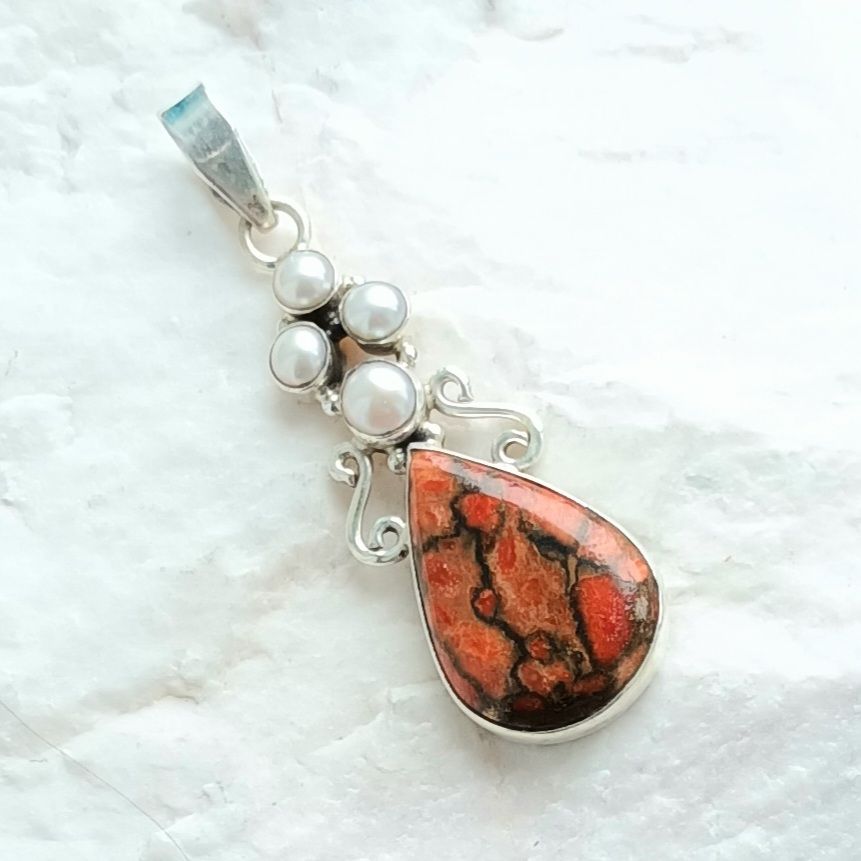 Sea Jasper And Pearl Sterling Silver Pendant