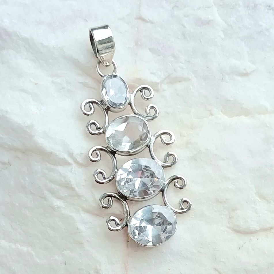 Crystal Quartz Multi Gem Sterling Silver Pendant