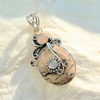 Rose quartz agate silver gemstone pendant 1