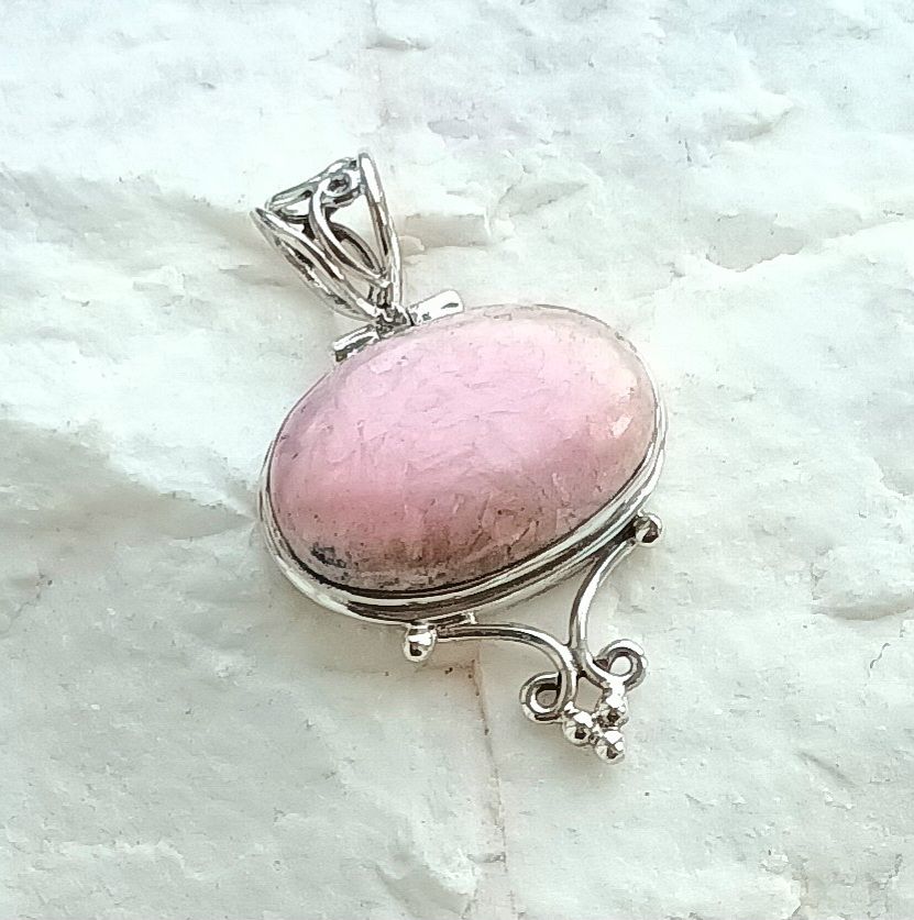 Pink Pretty Rhodnite Silver Pendant