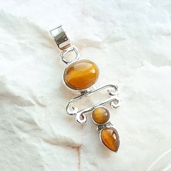 Tigers Eye Multi Gemstone Silver Pendant