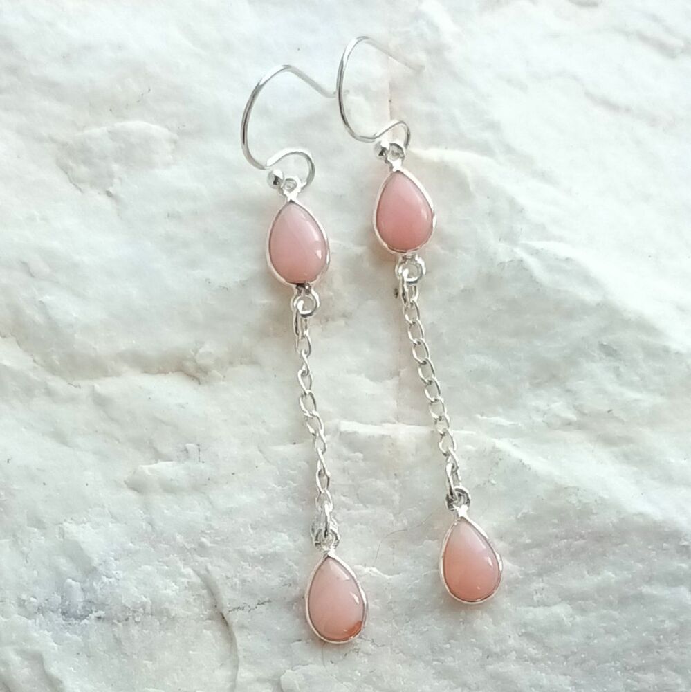 Pink Opal Crystal Sterling Silver Earrings