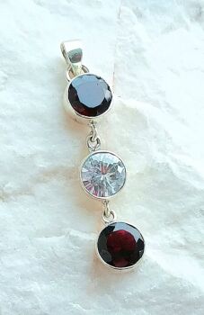 Crystal Quartz garnet sterling silver pendant