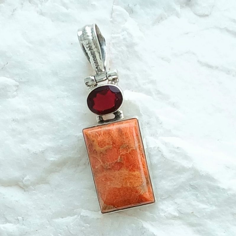 Sea Jasper Garnet Sterling Silver Pendant
