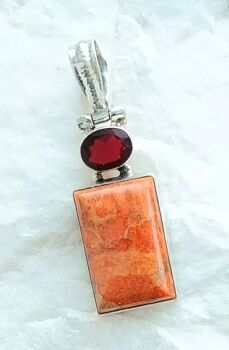 Sea jasper garnet crystal gem pendant