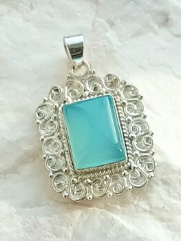 Blue chalcedony sterling silver pendant