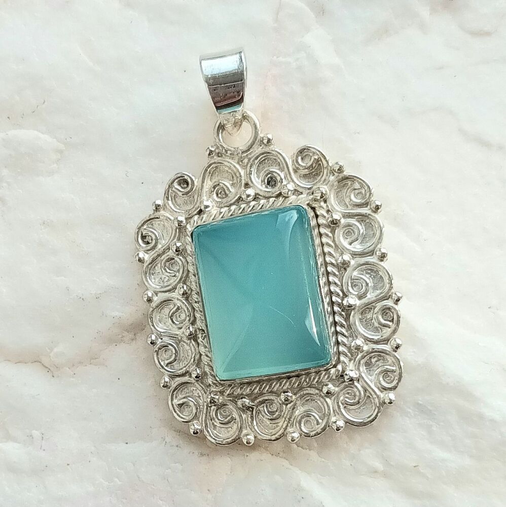 Chalcedony Sterling Silver Gemstone Pendant