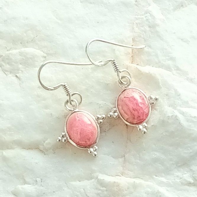 Pretty Pink Rhodonite Gemstone Jewellery Earrings