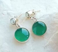 Green onyx stud silver earrings