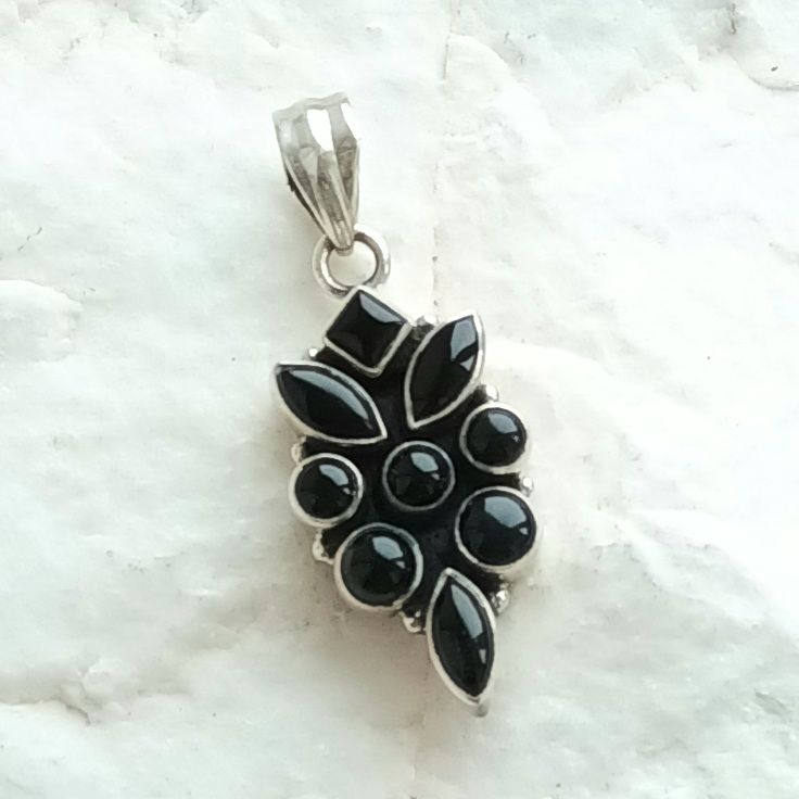 Black Onyx Crystal Sterling Silver Pendant
