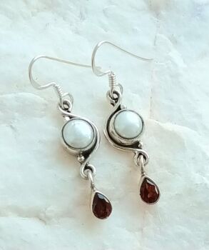 Freshwater pearl garnet sterling silver earrings