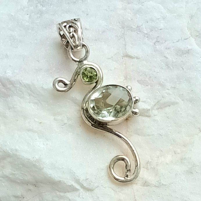 Green Amethyst And Peridot Sterling Silver Pendant