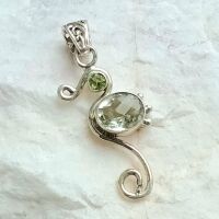 Silver peridot green amethyst pendant