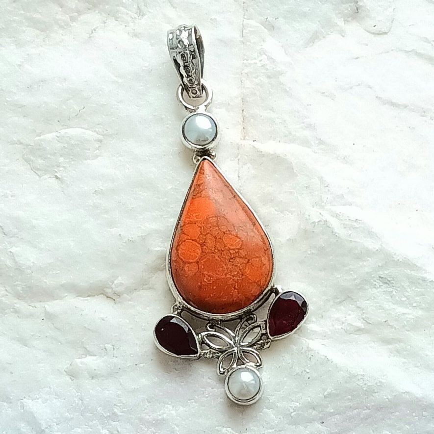 Coral Sea Sediment Jasper Silver Gem Pendant