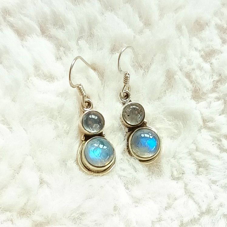 Moonstone Gemstone Jewellery Silver Earrings