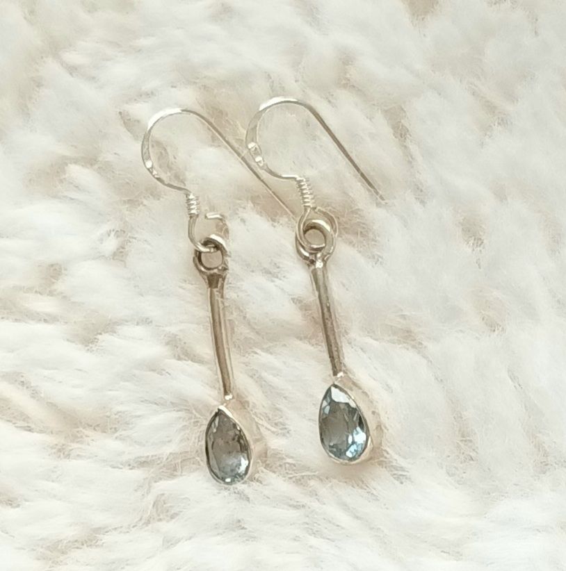 Blue Topaz Pretty Faceted Gemstone Earrings