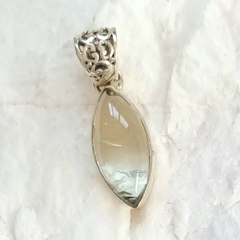 Rutile Green Quartz Fabulous Sterling Silver Pendant.