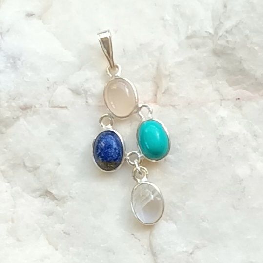 Lapis Lazuli Multi Cabochon Gemstone Silver Pendant