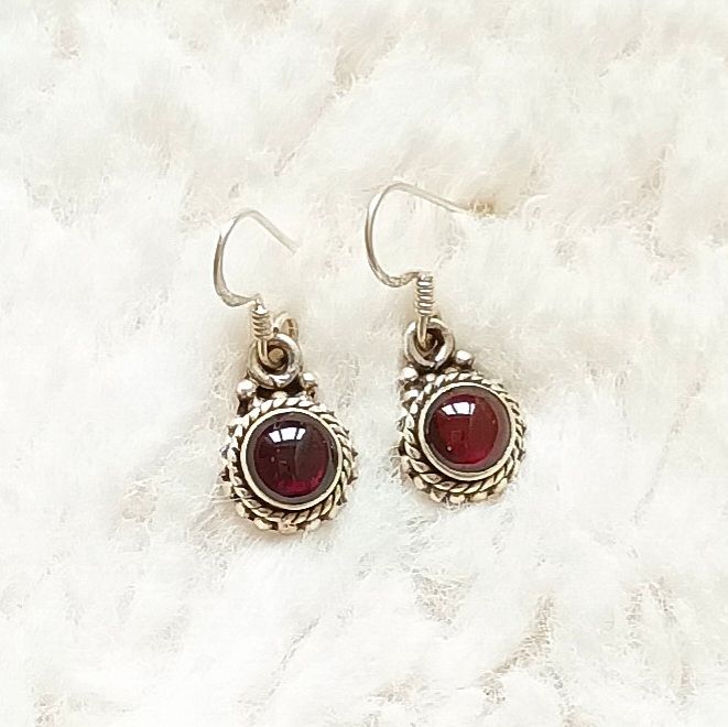 Garnet Crystal Gemstone Silver Earrings