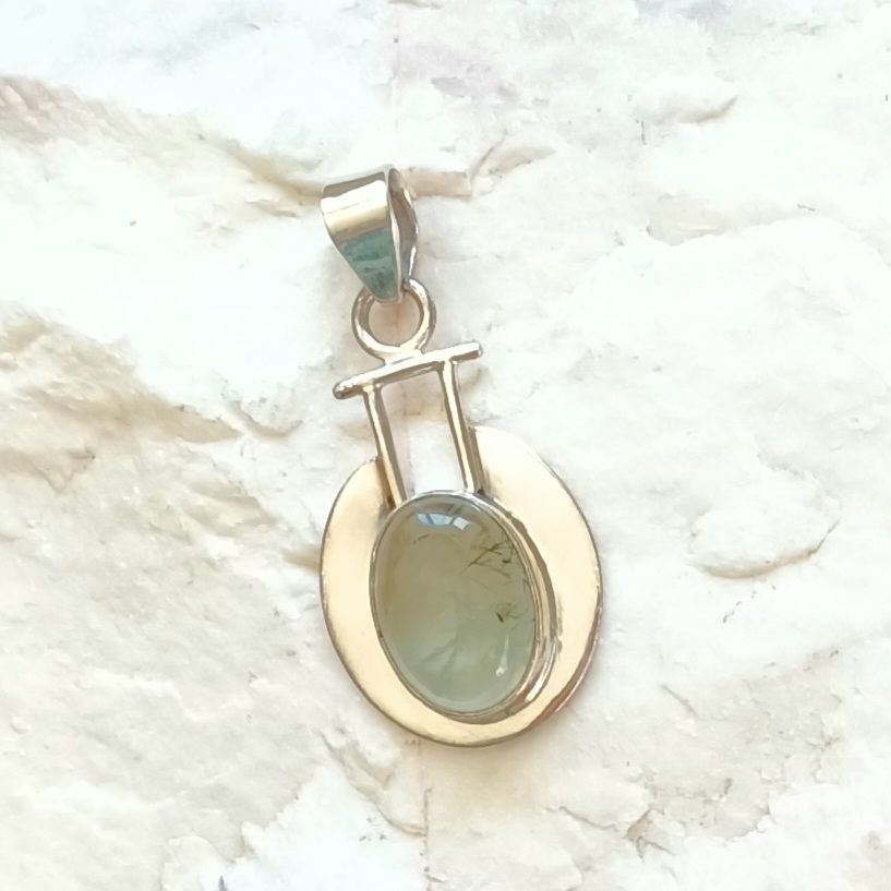 Prehnite Deco Style Sterling Silver Pendant