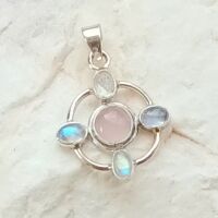 Rose quartz moonstone silver pendant