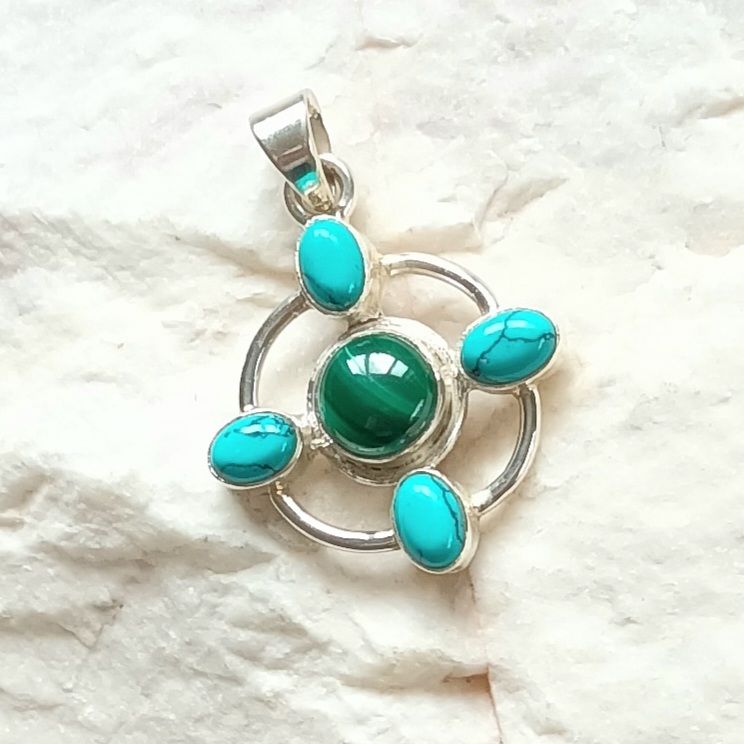 Turquoise Crystal Gemstone Silver Pendant