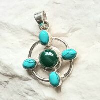 Turquoise malachite silver gem pendant