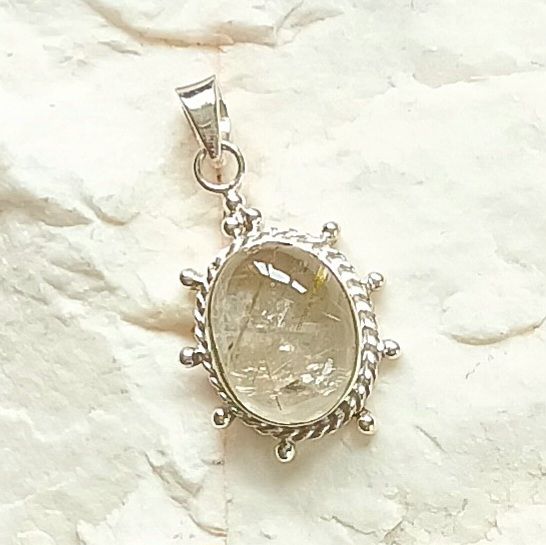 Rutile Quartz Silver Crystal Gemstone Pendant