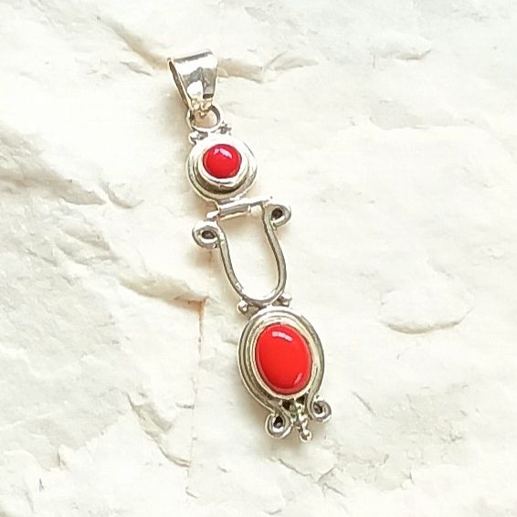 Coral Jade Stunning Sterling Silver Pendant