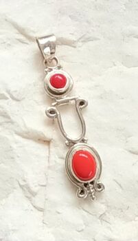 Sterling silver coral jade gem pendant