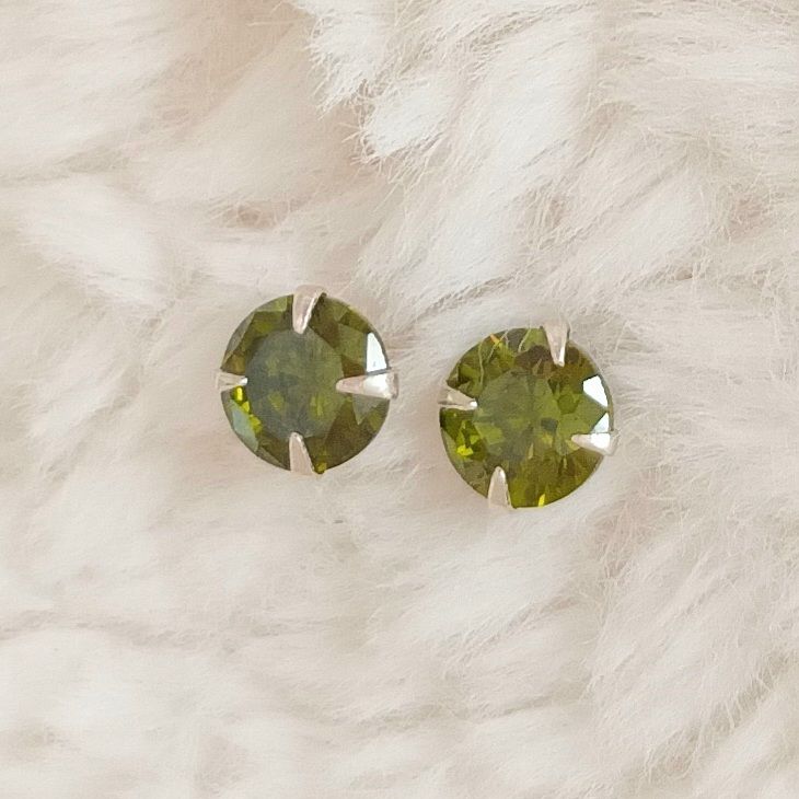 Green Quartz Sterling Silver Stud Crystal Earrings